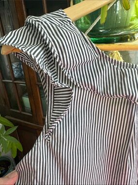 J Crew Black & White Striped One-Piece with Ruffle Shoulder